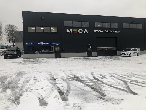 Fasadebilde vinter Stoa Autorep, ditt MECA bilverksted i Arendal
